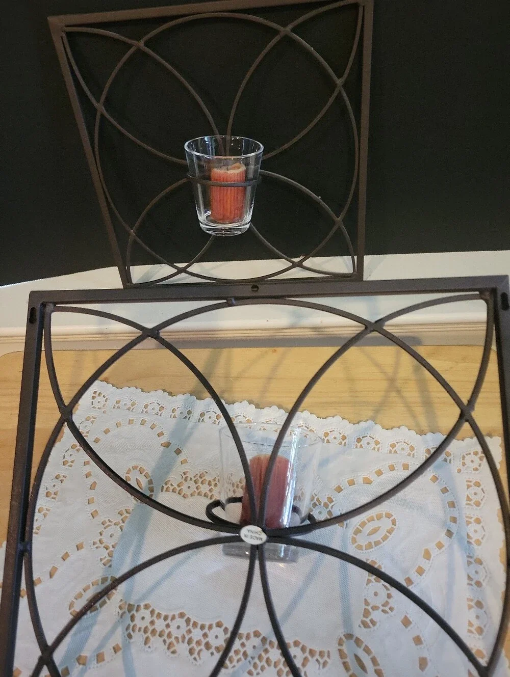 Pair of Wrought Iron  Tealight Wall Sconce Candle Holder 12